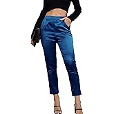 Fakanhui Women's Satin Silky Dress Casual Elastic High Waist Stretch Elegant Pants Trousers