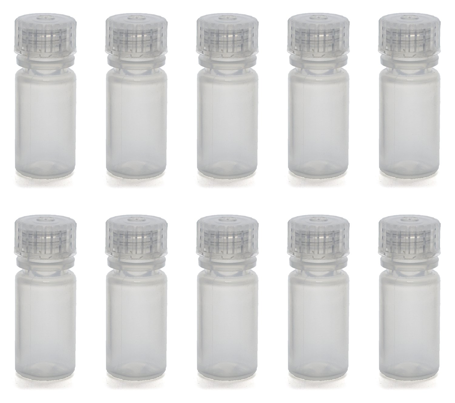 Pack of 10-4mL Rigid Plastic Reagent Bottle with Narrow Mouth (0.33" ID) and Screw Cap - Polypropylene - Eisco Labs