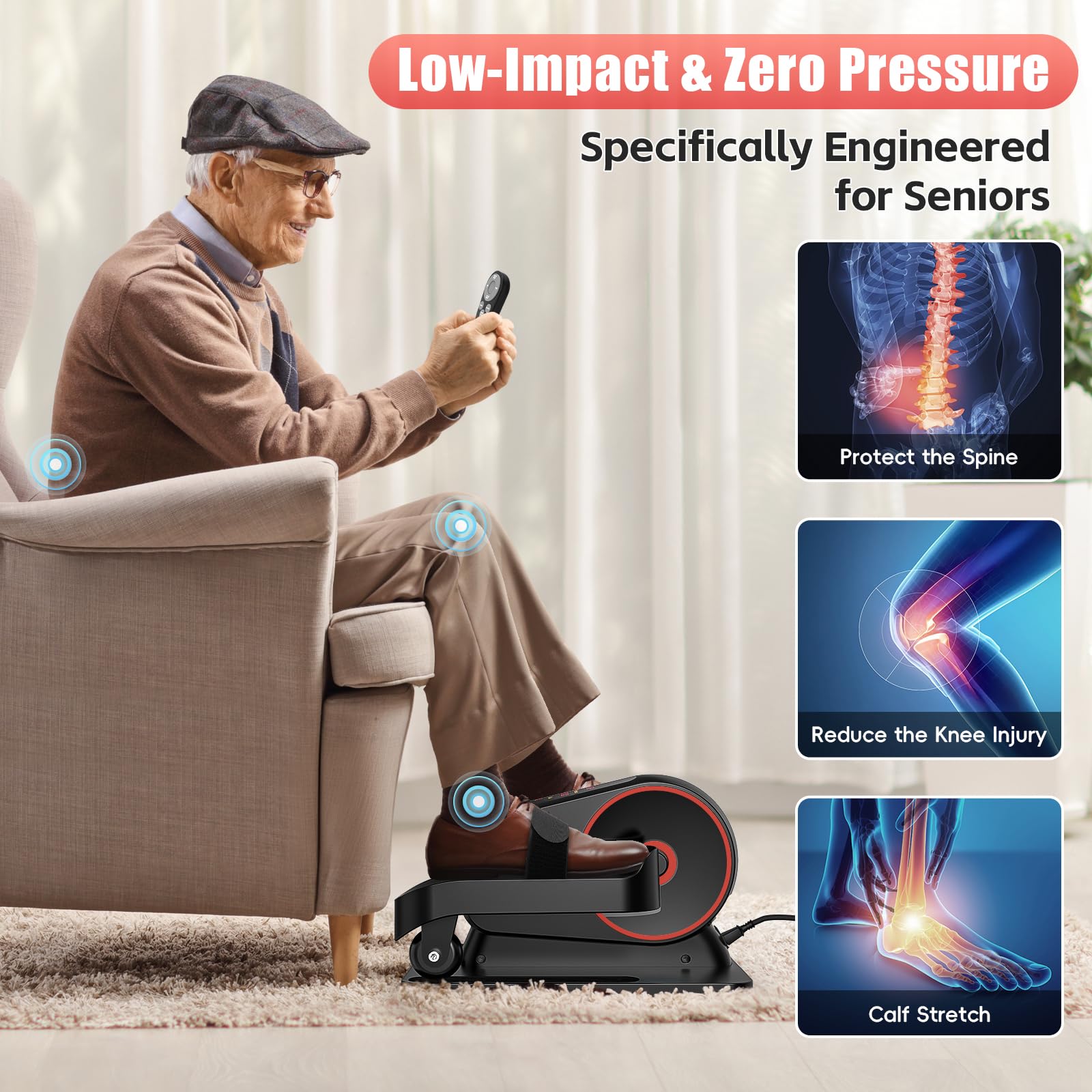 ANCHEER Under Desk Elliptical Machine, 2-in-1 Mini Exercise Bike, Digital Display, 9 Resistance Levels, 12 Speed Levels, Active and Auto Modes, Silent Operation