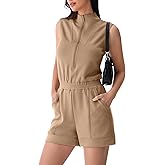 AFITNE Women's Summer Rompers Sleeveless Half Zip 2025 Casual Travel Outfit One Piece Jumpsuit Shorts Romper with Pockets