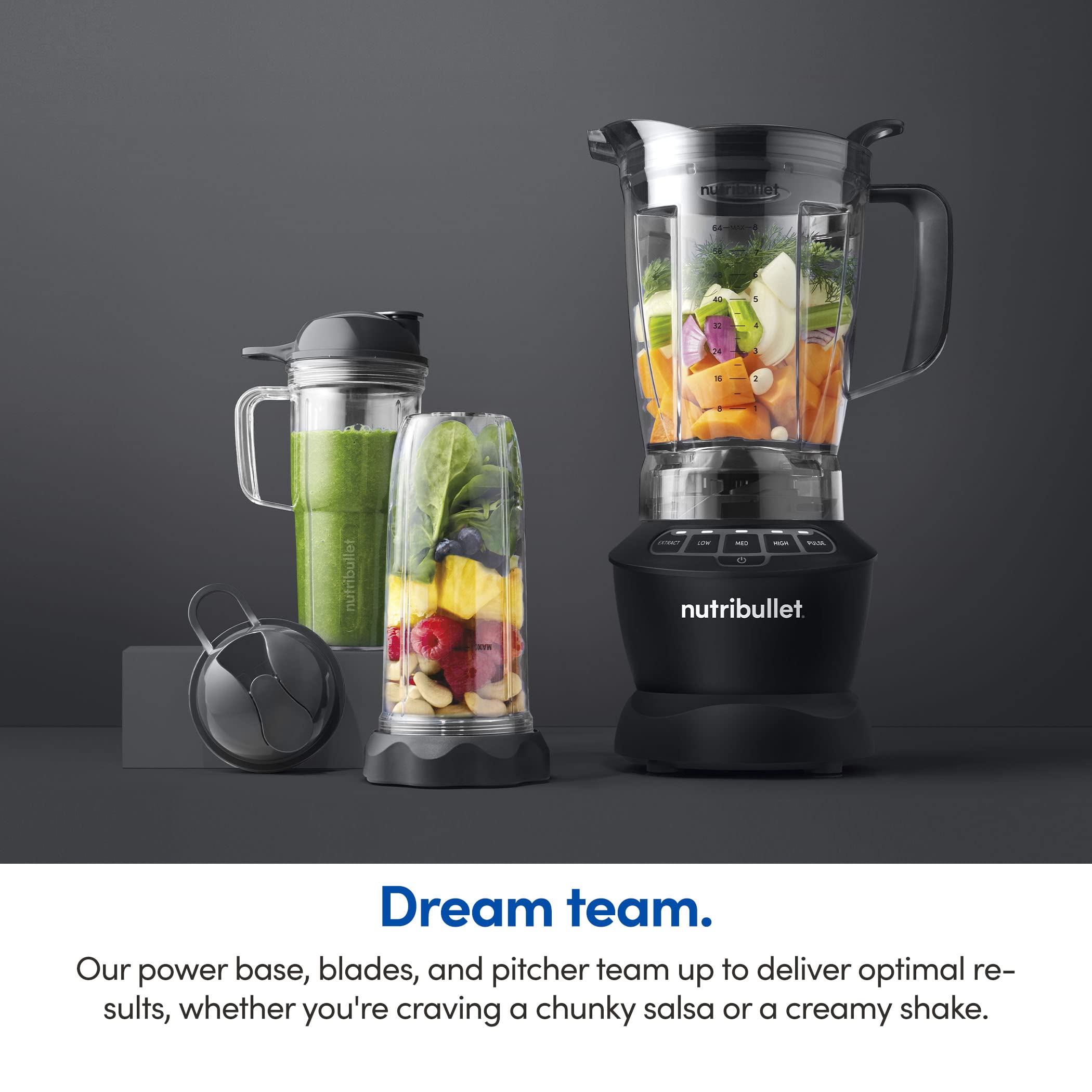 Combo de licuadora de tamaño completo Nutribullet de 1200 W, negro mate