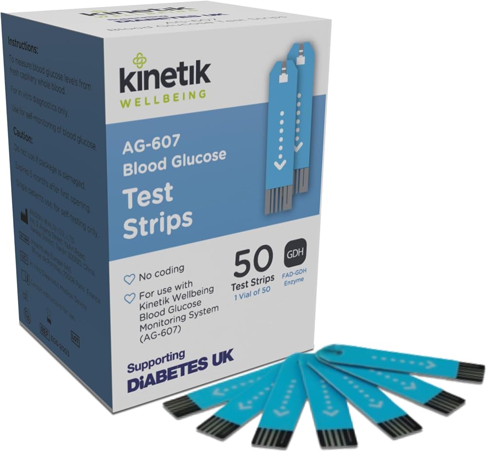 Kinetik Medical Wellbeing Blood Glucose Test Strips 50 Pack for AG-607