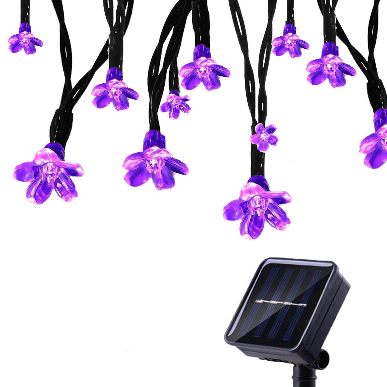 Tuokay, Solar Garden Lights, Outdoor Fairy Lights with Flower, Waterproof 7m 50 LED 8 Twinkling Modes, Decorative Lighting String Lights for Home Gazebo Patio Lawn Ornament (Purple)