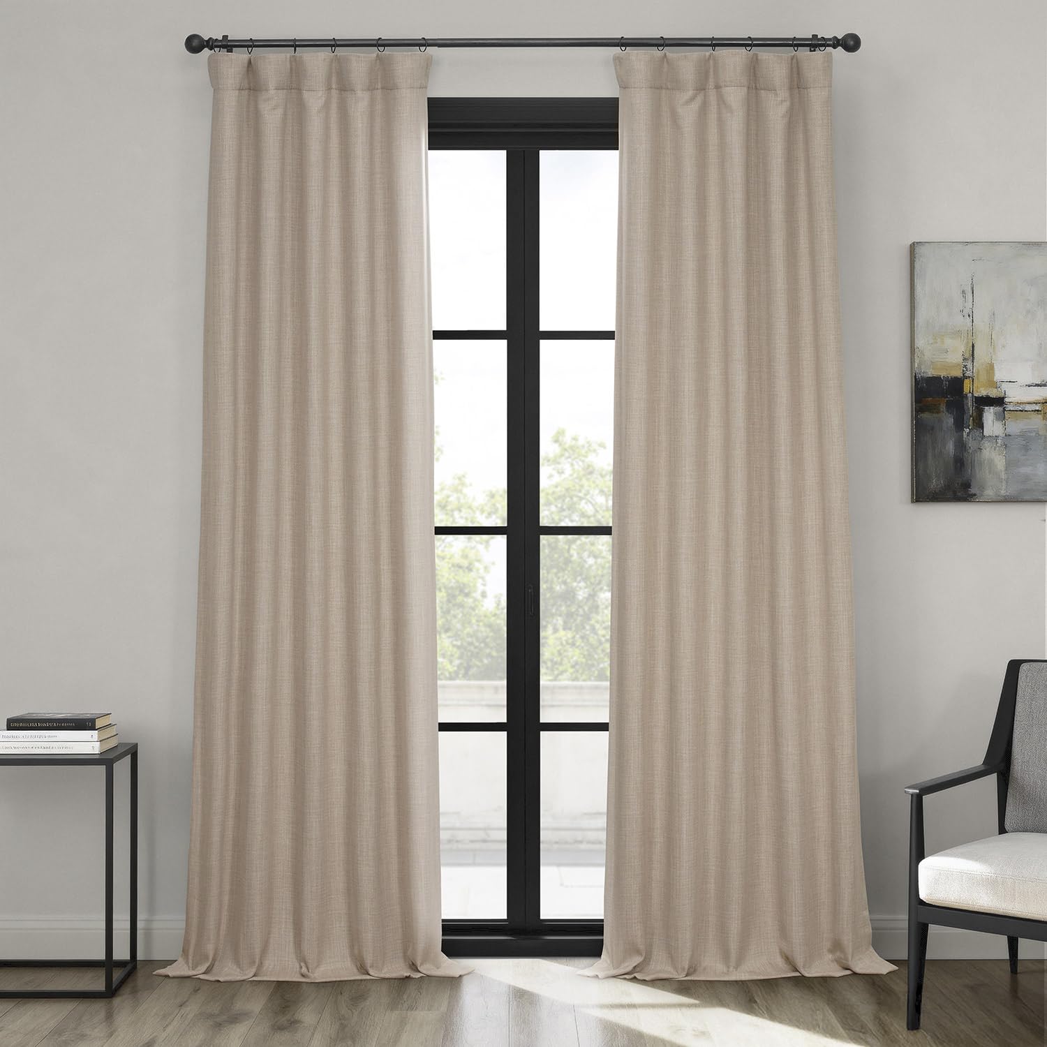 Photo 1 of HPD Half Price Drapes - Faux Linen Curtains for Living Room (1 Panel) - 50W X 96L - Textured Room Darkening Curtains for Bedroom 96 Inches Long - Drapes for Home Decor, Thatched Tan