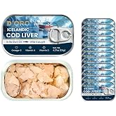 D&rsquo;ORO Wild-Caught Icelandic Cod Liver in Own Oil, Silky &amp; Delicate, 12-Pack | Canned Cod Liver &bull; Gourmet Delicacy &bull; Omega-3 (DHA &amp; EPA) &bull; High in Vitamin D &bull; Ready to Eat &bull; 4.27oz (121g) &bull; Pack of 12