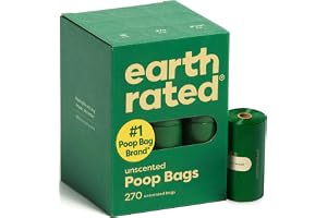 Earth Rated Dog Poop Bags on Refill Rolls, 270 Bags, Unscented | Guaranteed Leak Proof and Extra Thick Waste Bag Refill Rolls