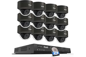 PANOOB 16 Channel Security Camera System 4K PoE, 12x 8MP IK10 Vandal Proof Dome Camera with AI Human Vehicle Detection, Built-in Mic, Remote Access 24-7 Recording, 4K 16CH NVR 4TB HDD, PD54B1216-8M