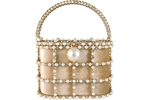 BOUTIQUE DE FGG Synthetic Pearl Top-Handle Women Metal Bucket Bag Crystal Evening Purses and Clutches Formal Wedding Handbags