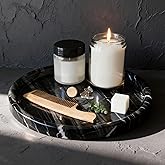 Natural Marble Tray, Round Black Tray for Bedroom/Bathroom/Kitchen/Vanity Countertop, Jewelry Tray for Rings Earrings Necklac