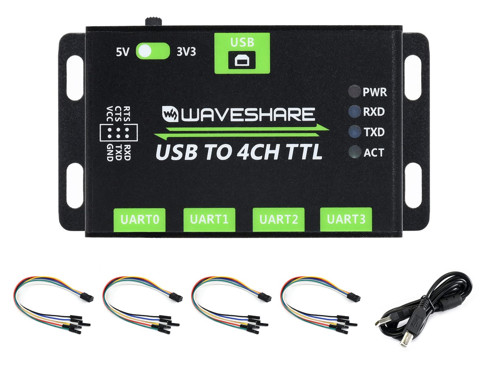 Waveshare Industrial USB to 4CH TTL Converter USB to UART with Multi Protection Circuits Multi Systems Support