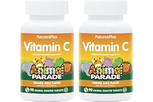 NaturesPlus Animal Parade Vitamin C Children's Chewable - Natural Orange Juice Flavor - 90 Animal-Shaped Tablets, Pack of 2 - Vegan, Vegetarian, Gluten Free - 90 Total Servings