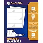 Everstix 2" x 4", 100 Sheets, 1000 Blank Shipping Labels, Printable White Sticker, Shipping Labels for Laser & Inkjet Printers, Letter Size
