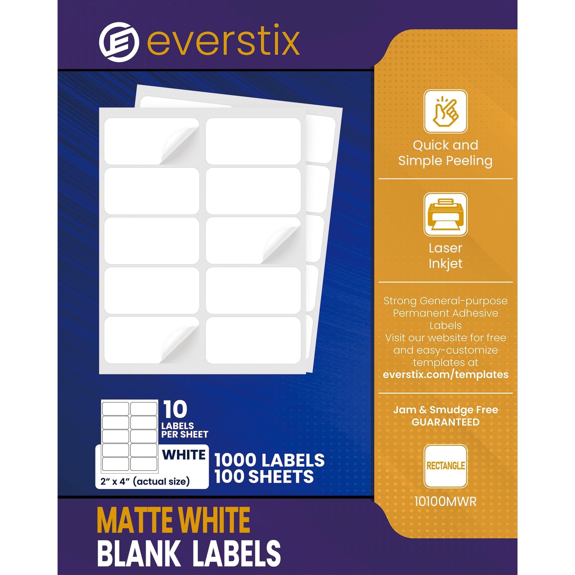 Photo 1 of Everstix 2" x 4", 100 Sheets, 1000 Blank Shipping Labels, Printable White Sticker, Shipping Labels for Laser & Inkjet Printers, Letter Size