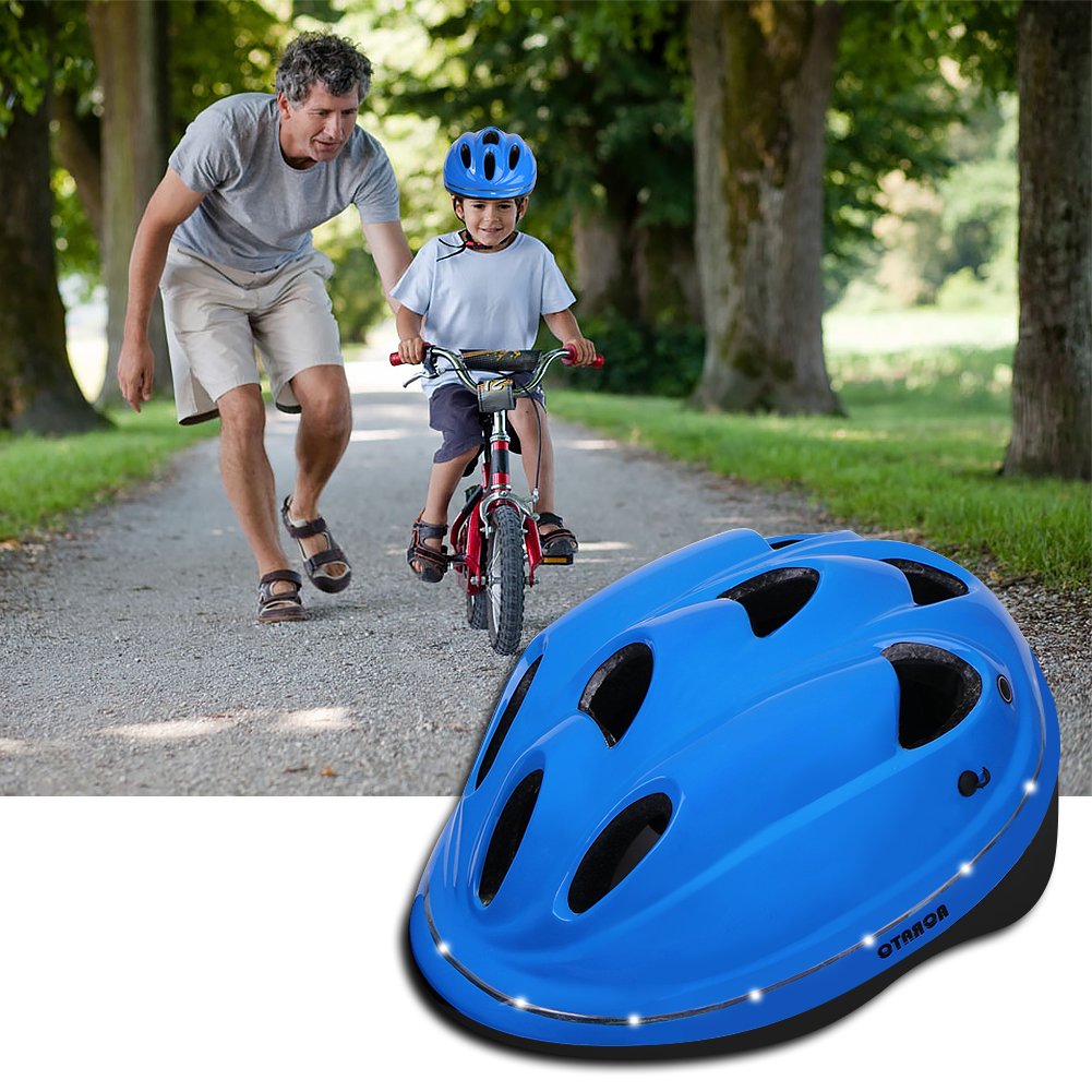 ACRATO Kids Bike Helmet Cycling Road Helmet with LED Safety Light Inner Padding Adjustable Belt for Head and Chin
