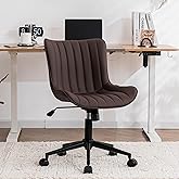 YOUNIKE Ergonomic Home Office Desk Chair with Wheels Comfy Armless Criss Cross Chair with Adjustable Back Modern Leather Upholstered Swivel Vanity Chair Small Cute Rolling Task Chair for Women Brown