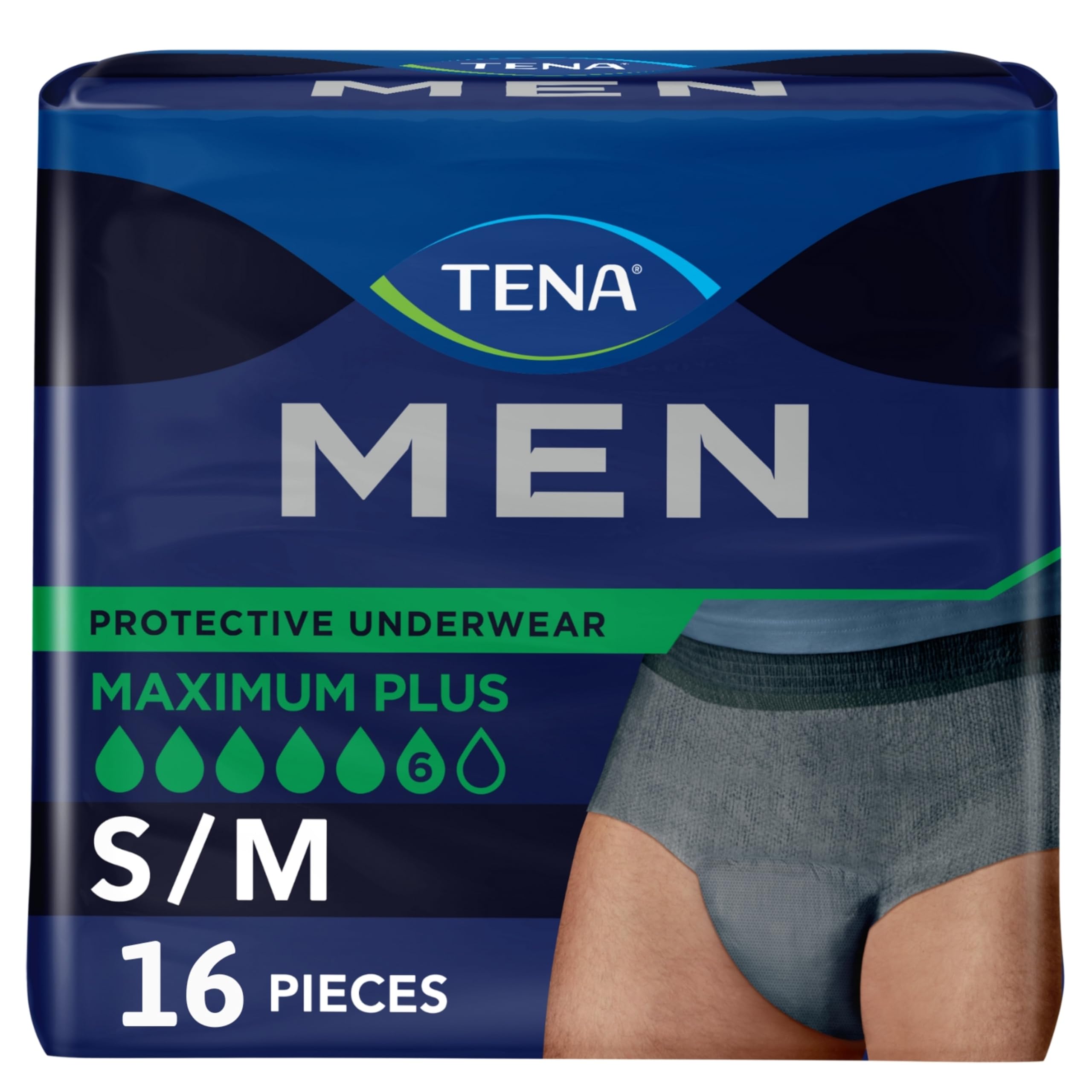 TENA Incontinence Underwear for Men, Maximum Plus Absorbency, Small/Medium, 16 Count (Packaging May Vary)