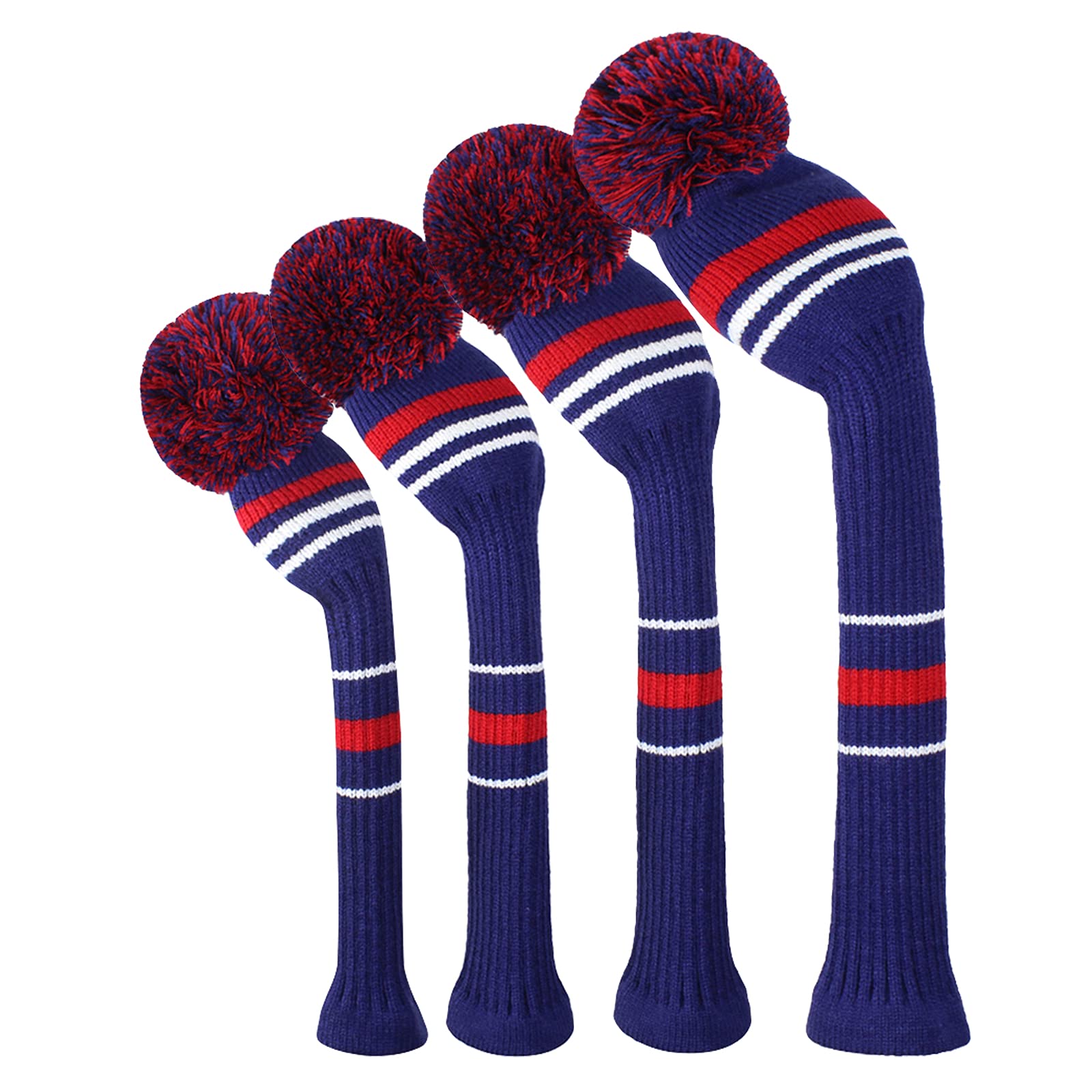 Scott Edward Knit Golf Wood Headcover Set of 4 for Driver, Fairway Wood, Utilities (Navy Blue)