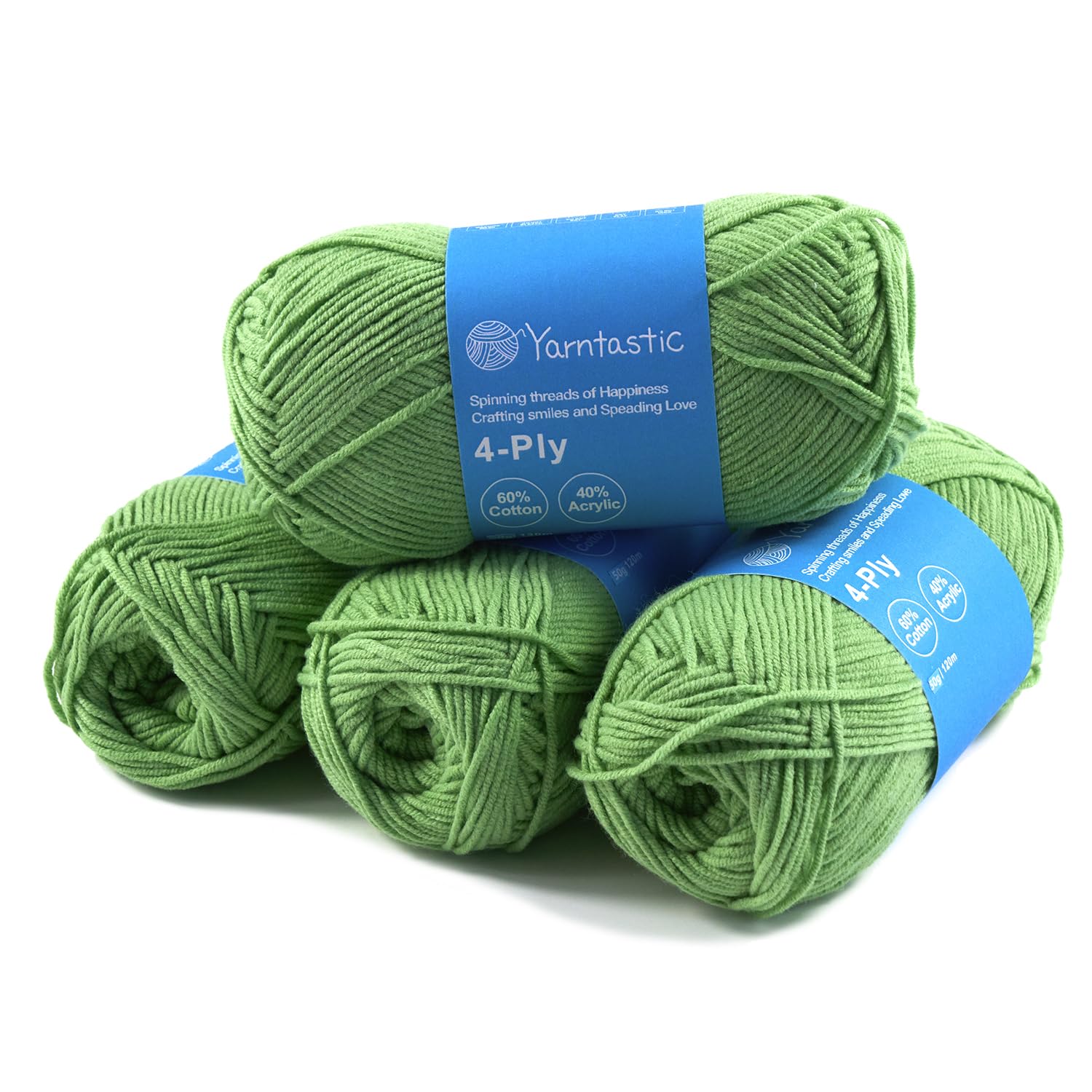 Yarntastic 50g x 4 Balls in a Pack, 4 Ply Yarn, 16 Wraps per inch (About 2.5cm), 60% Cotton 40% Acrylic Blended, 43 Colour Choices; for Knitting, Crochet, Amigurumi, Baby Blanket, Clothing and Others