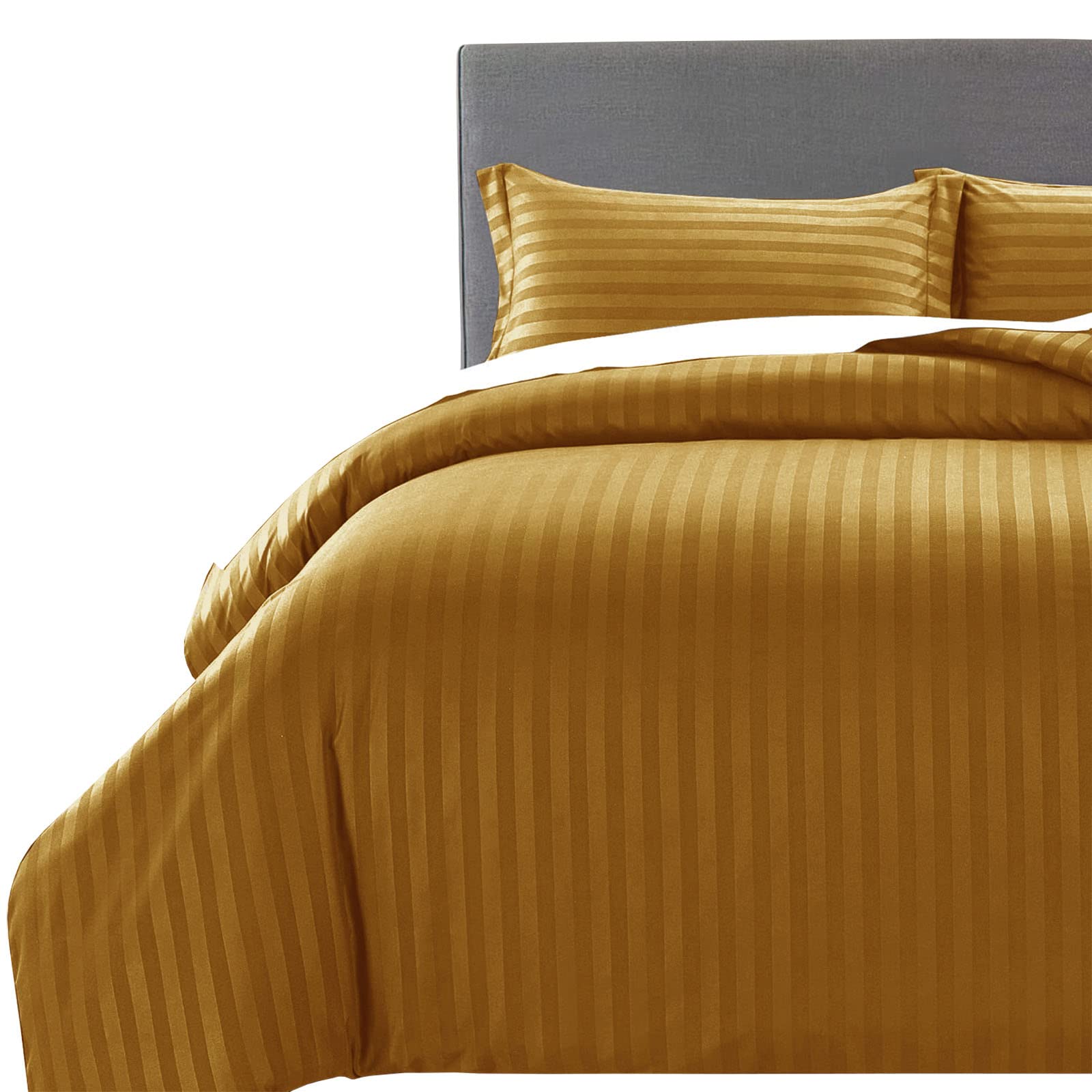 MOONLIGHT20015 Single Duvet Cover Set Reversible Stripes Satin Bedding Set with Pillowcase Soft Hypoallergenic Duvet Covers (Ochre 135x200 CM)
