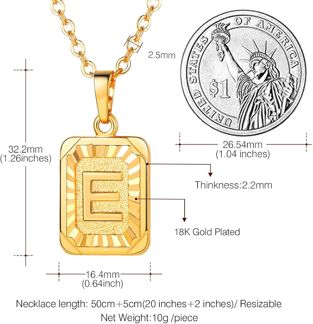 U7 Monogram Necklace Graduation Gift for Boys Girls 18K Gold Plated Square Script Initial Jewelry Letter E Pendant with Chain: Clothing