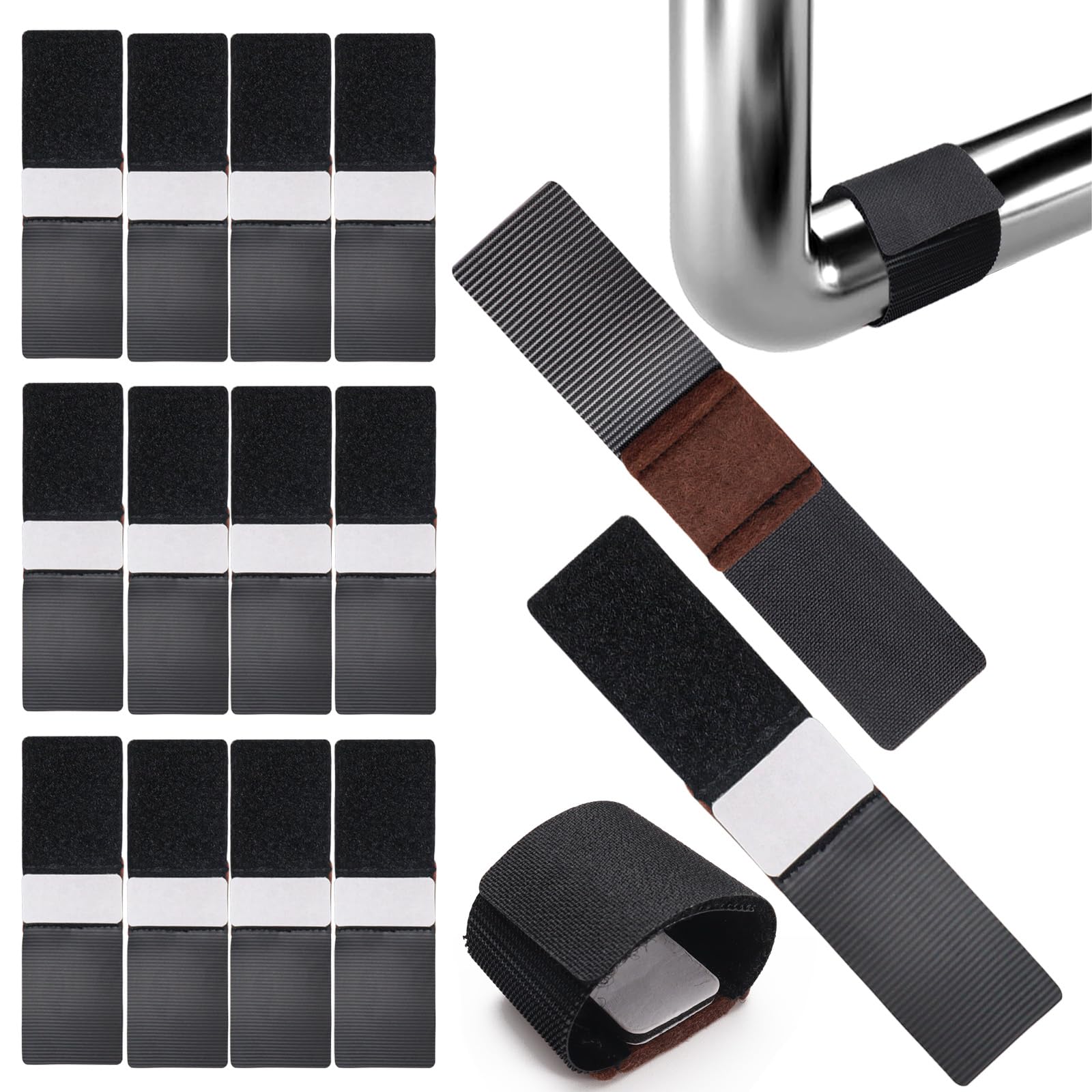 Realand 16pcs Felt Chair Leg Floor Protectors with Hook and Loop for Sled Chairs, Wrap-Around Felt Pads for Chairs Feet, Chair Leg Protectors for Hardwood Floors, 3×14.5cm