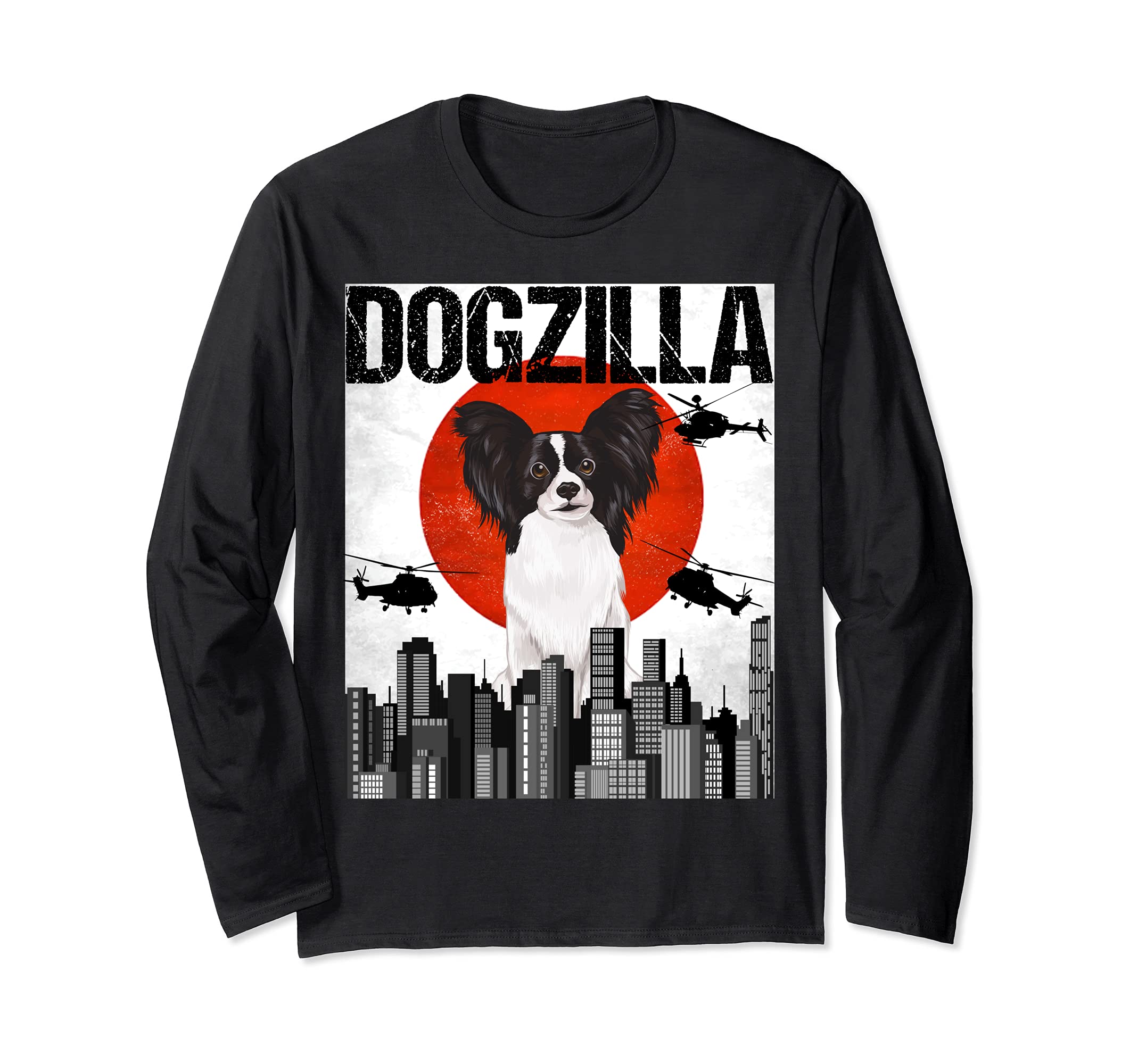 Funny Vintage Japanese Dogzilla Papillon Long Sleeve T-Shirt