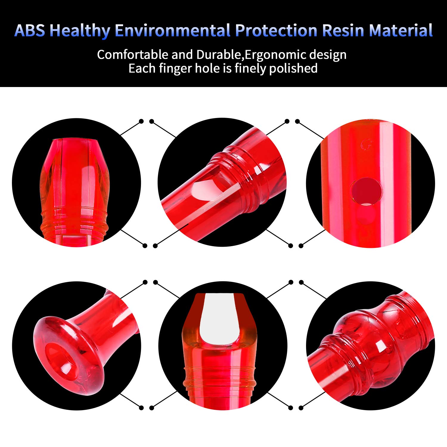 Lot-Yes 8-Hole Soprano Descant Recorder with Cleaning Rod + Case Bag Music Instrument (Crystal Red)