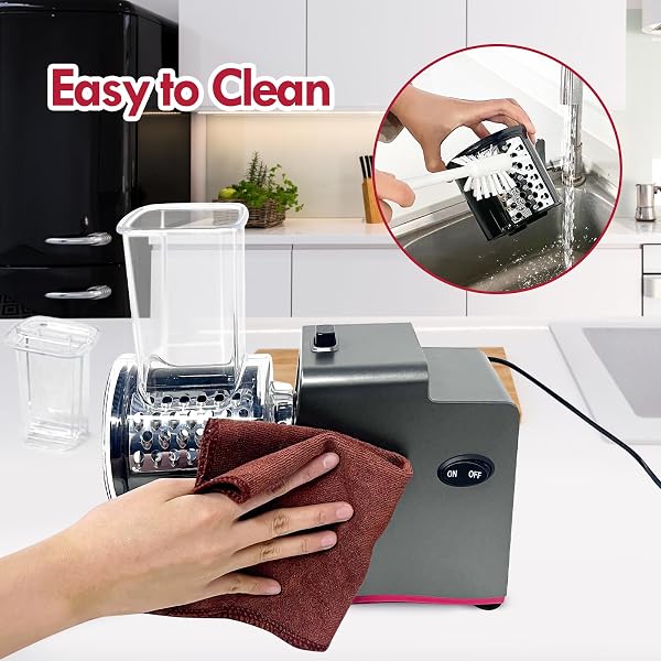 ULTAC CHEESE GRATER ELECTRIC, ELECTRIC GRATER 250W FOR BLOCK CHEESE WITH 7 DIFFERENT BLADES, ELECTRIC CHEESE SHREDDER, ELECTRIC SALAD MAKER WITH CLEANING BRUSH FOR FRUITS, VEGETABLES
