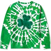 IIMMER Unisex Kids St. Patrick's Tie Dye Irish Clover Long Sleeve Shirt Shamrock Green Sweatshirt 4-14 Years