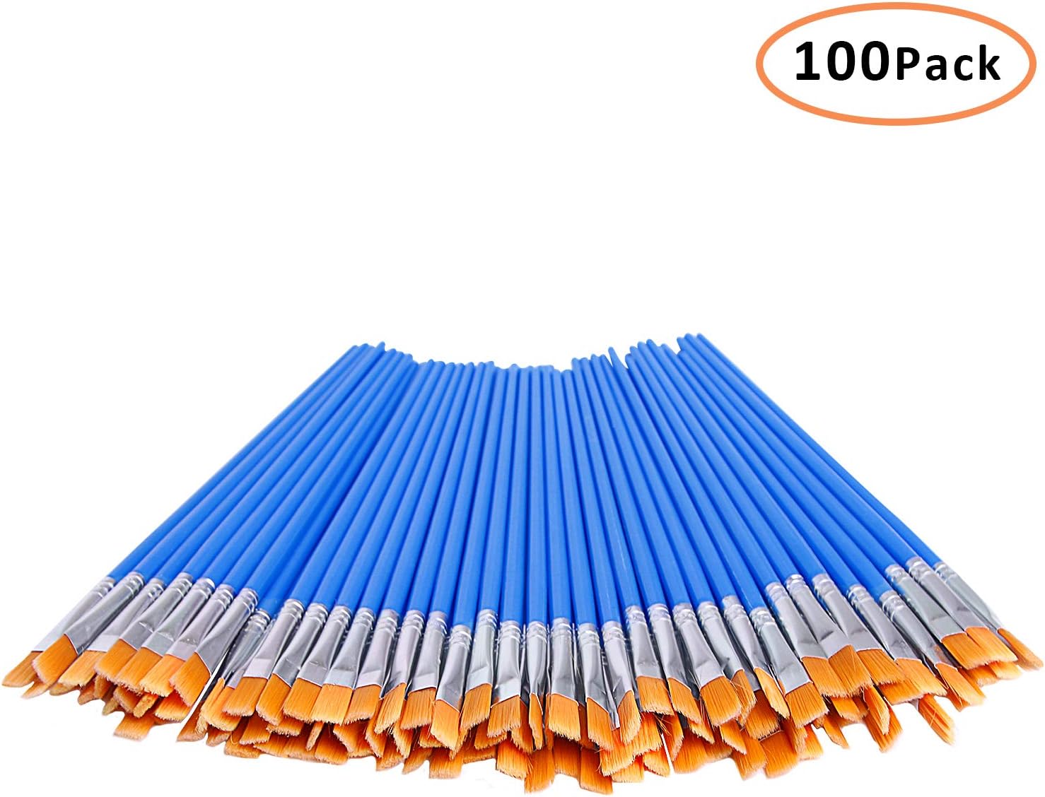 DECYOOL 100 Pcs Flat Paint Brushes,Small Brush Bulk for Detail Painting,Nylon Hair Brushes Acrylic Oil Watercolor Fine Art Painting for Kids,Children,Students,Starter,Teens, Adults, Artist