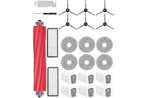 RROCHIO 23Pack Qrevo Accessories Kit for Roborock Qrevo S, Qrevo Pro, Qrevo MaxV,Qrevo Plus Robot Vacuum Replacement Parts,1Main Brush,6Mop Pads,6Black Side Brushes,6Dust Bags, 2Filter,2Cleaning Tool