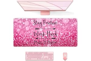 Anyshock Desk Mat, Large Mouse Pad for Desk, Computer Desk Pad, Gaming Mousepad with Non-Slip Rubber Base, Spill-Resistant XXL Keyboard Mat for Home Office Laptop Desktop, Pink Stay Positive