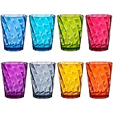 US Acrylic Optix Plastic Reusable Drinking Glasses (Set of 8) 14oz Rocks Cups in Jewel Tone Colors | BPA-Free Tumblers, Made in USA | Top-Rack Dishwasher Safe