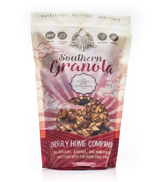 SWEETGRASS SOUTHERN GRANOLA NON-GMO, NO REFINED SUGAR, U.S. CHIA “A UNIQUE TASTE OF THE SOUTH” 3-PACK (BING CHERRIES & TOASTED ALMONDS)