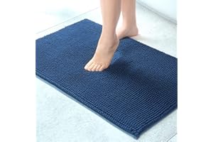 Urvoix Bathroom Rugs Non Slip, 30 x 20 Inches Ultra Soft Memory Foam Bath Rug, Super Absorbent Chenille Bath Mats for Bathroom, Shower Floor, Bathtub, Dark Blue