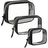 Vorspack Travel Makeup Bag - 3 Pack Travel Toiletry Bag for Women Clear Cosmetic Bag Makeup Organizer Zipper Pouch for Travel Essentials Storage - Black