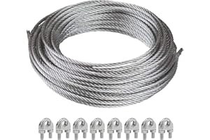 Goleray Shade Sail Hardware Kit with 50FT Cable Wire Rope for Rectangle Triangle Sunshade Installation, 3/16" Stainless Coated Cables for Garden String Light Hanging, Included 8 Pcs Clamps