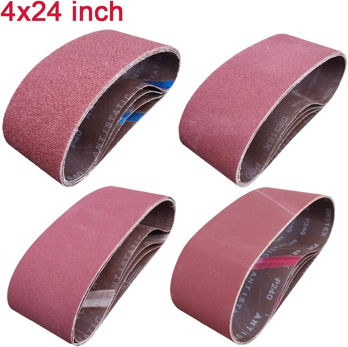 Sackorange 16 PCS 4 inch x 24 inch Abrasive Sanding Belts - 4 Each of 40 80 120 240 Grit Aluminum Oxide Sanding Belts For Belt sander (4 x 24 inch)