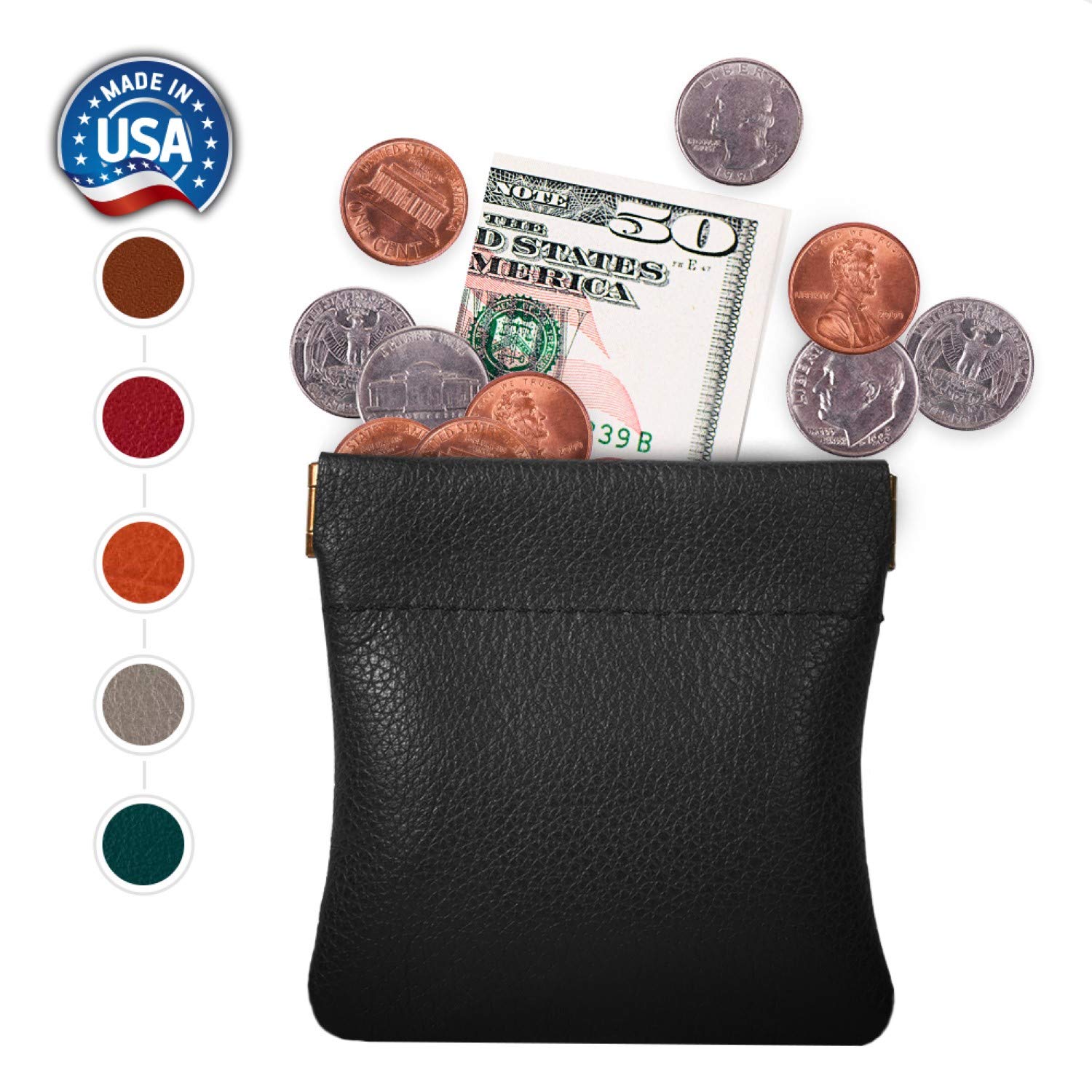 Genuine Leather Squeeze Coin Purse Change Holder U.S.A. Made Coin Pouch For Men/Woman Size 3.5 X