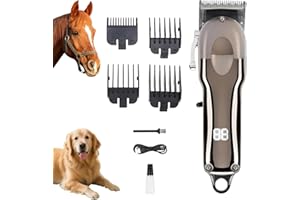 VINGVO Cordless Horse Clippers, Rechargeable Livestock Clippers with Low Noise, 180min Runtime & 4 Guards for Horse Dog Grooming Thick Hair