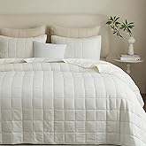 Powdion 100% Linen Quilt Queen, Box Stitch French Linen Front Cotton Back Bedding, Pre-Washed Vintage Western Coverlet Bedding Set for All Season, Oversized 3 Pieces White Quilt Bedspread