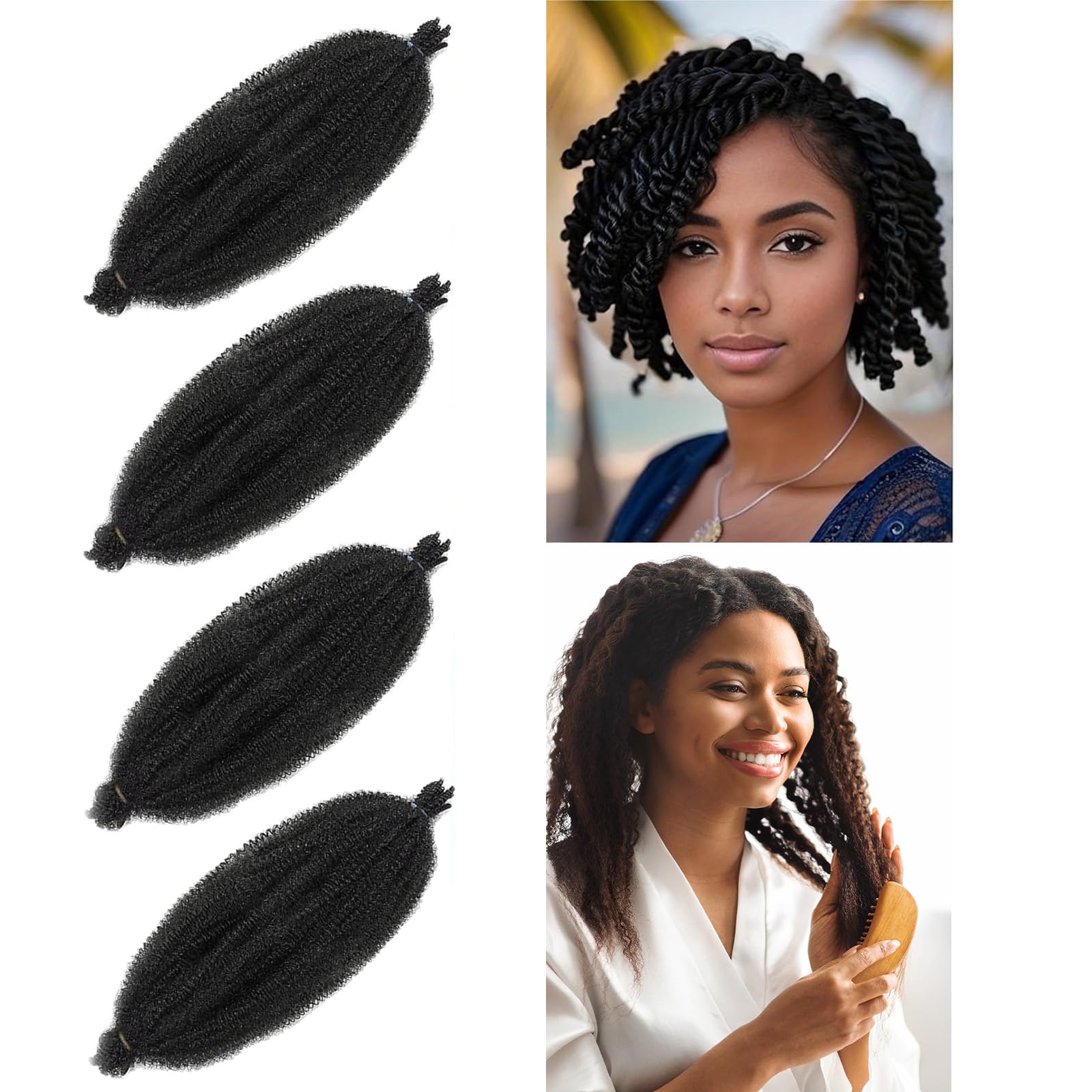 4PCS 12 Inch Pre-Separated Kinky-Curly Hair Extensions for Braids, Spring Twist Hairs for Braiding, Crochet Hair Extension, Springy Afro Twist Hairs, Curly Crochet Hair Extensions for Women