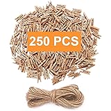 aHeemo Mini Clothespins, Mini Natural Wooden Clothespins with Jute Twine, Multi-Function Clothespins Photo Paper Peg Pin Craf