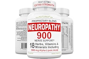 NUTURNA Neuropathy Support Nerve Supplement with 900 mg Pure Alpha Lipoic Acid - Maximum Strength Formula, Fortify Nerves in Fingers, Hands, Toes, & Feet - Best Peripheral Relief Support - 180 Capsules