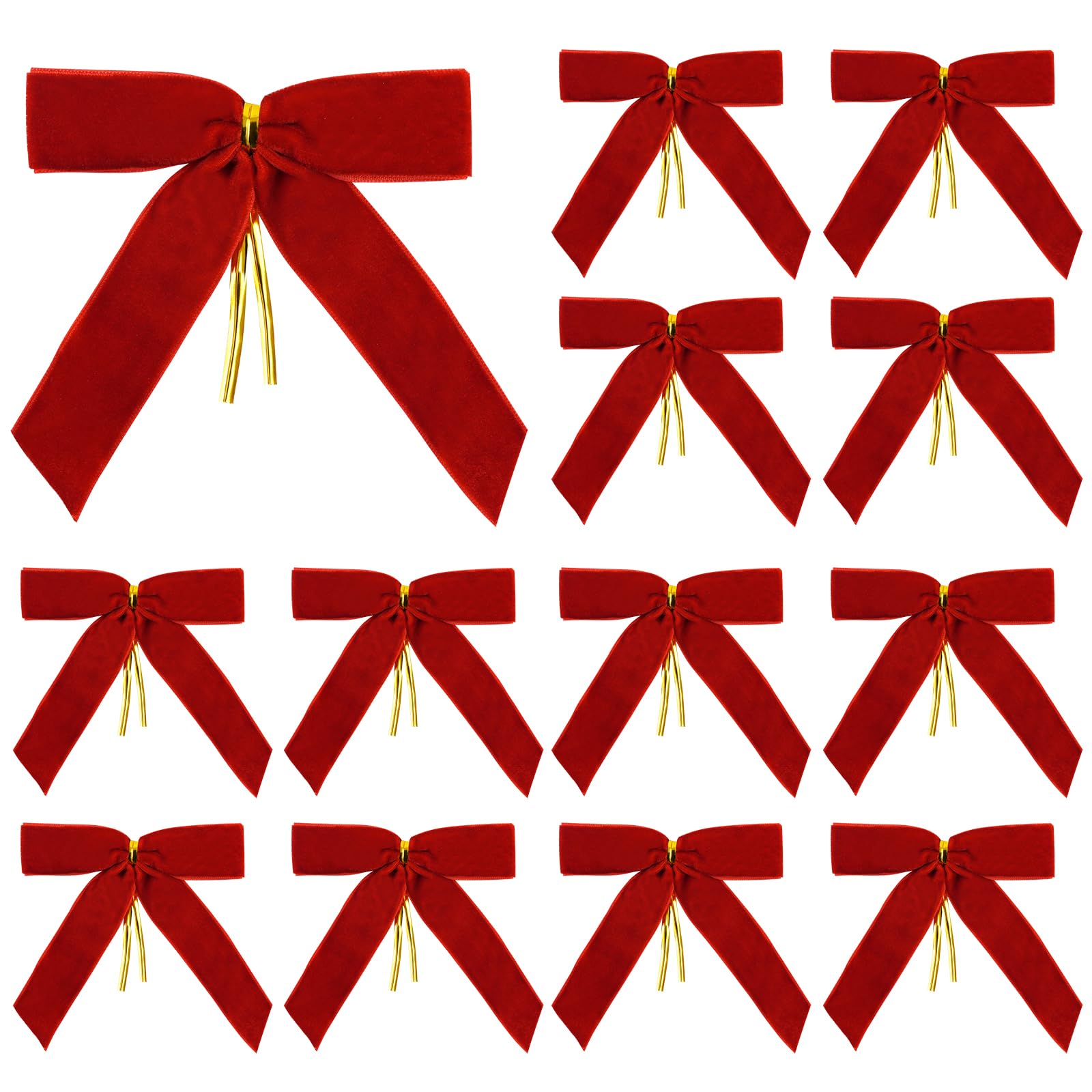 Photo 1 of 12 Pcs Red Velvet Bows for Christmas Tree 4 X 4 Inch, Small Christmas Bows for Gift Wrapping Rustic Crafts Bow for Tree, Wreaths Wrapping & Wedding Home Garland Decorations (Red)