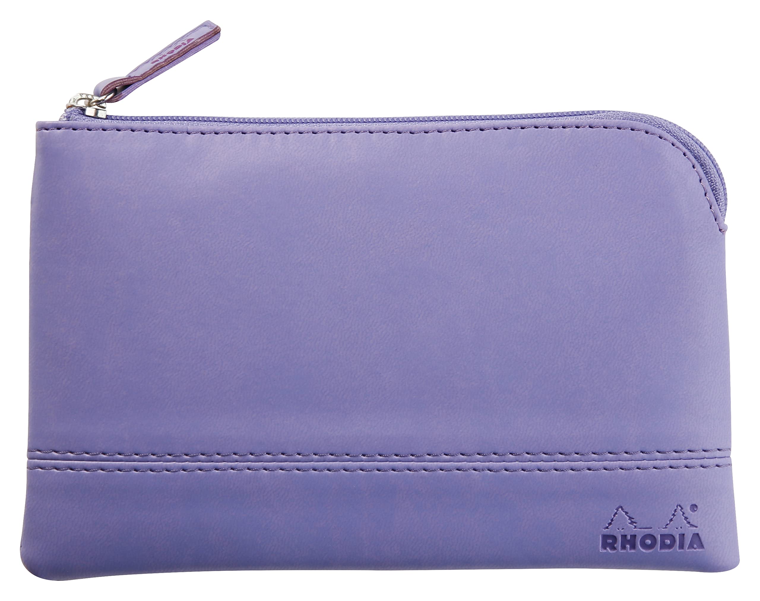 RHODIA 116539C - Imitation Leather Zippered Pouch - Iris - Size S (11 x 17 cm) - Genuine Stitching - Orange Fabric Interior - Documents, Small Supplies