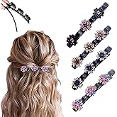 PreciRise 4 Pcs Sparkling Crystal Stone Braided Hair Clips, 2025 New Satin Fabric Hair Bands Rhinestone Four-Leaf Clover Hair Clip for Styling, Duck Bill Clips for Women Girls, Color A