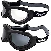 Global Vision Big Ben Motorcycle Goggles Fit Over Most Glasses Black Frames Clear Smoke Lenses Off-Road Street Snowmobiles Marine
