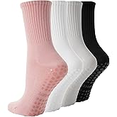 TOAMOUR 4 Pairs Pilates Socks with Grips for Women, Non Slip Yoga Athletic Ballet Barre Dance Workout Crew Socks