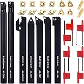 LYMMIYTC 1/2" 12mm Indexable Lathe Turning Tool 21Pcs Kit- 7Pcs Metal Lathe Tools Holder Set with 14Pcs Carbide Insert Turnin